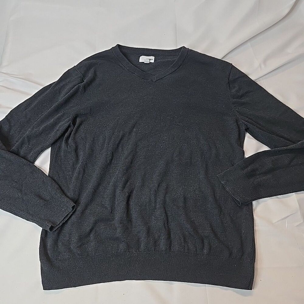 Sonoma Sweater Mens Minimalist Shirt L Gray V Neck Pullover Grandpa Cabin Core